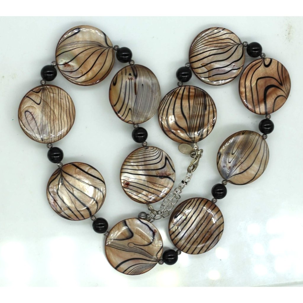 925 Sterling Donna Dressler Vintage Abalone Shell Disc Necklace 71.8 Gram 22